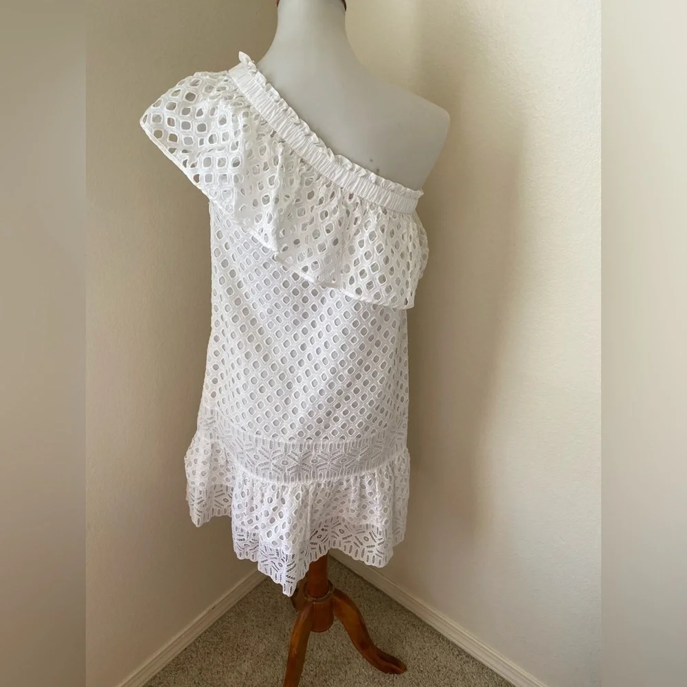 Tory Burch Women’s Zoe Eyelet One Shoulder Dress White Size 4 Tiered Knee length